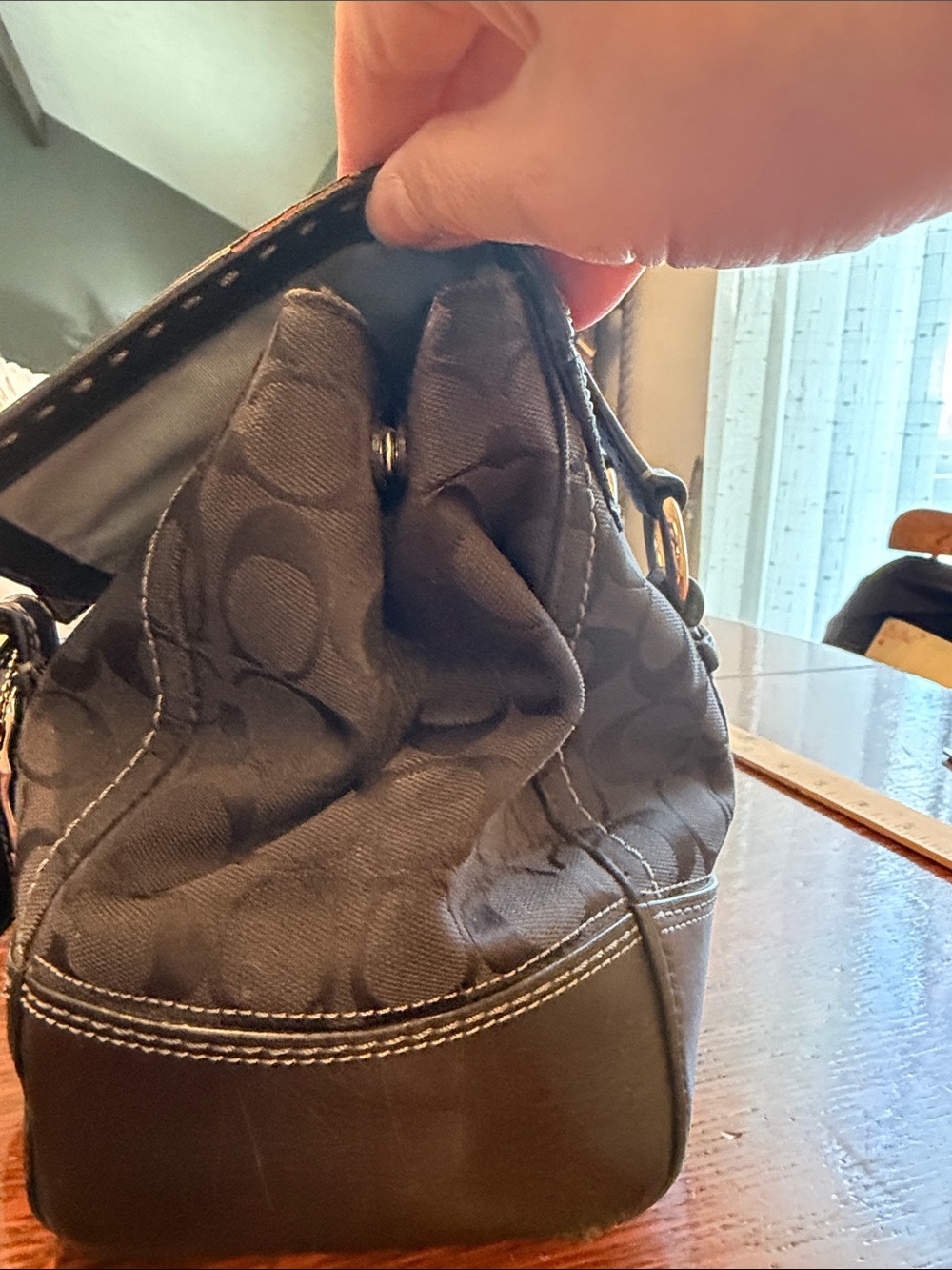 Coach Signature Hampton Flap Satchel Shoulder Bag Black Canvas - Picture 7 of 16